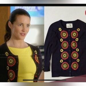 Anthropologie Tabitha Embroidered Floral Button Down Navt Cardigan - M